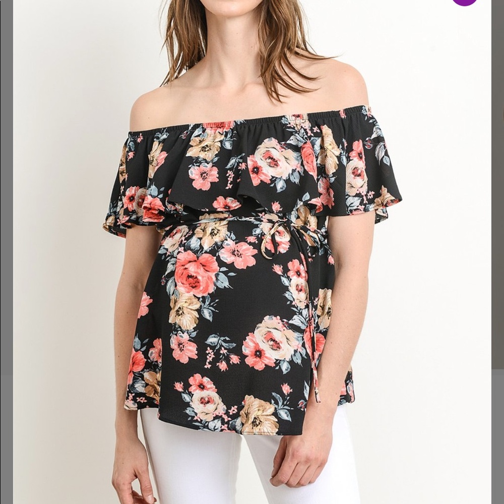 Black floral maternity off shoulder top